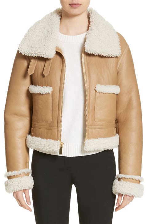 Michael Kors Collection Leather & Genuine Shearling Bomber 